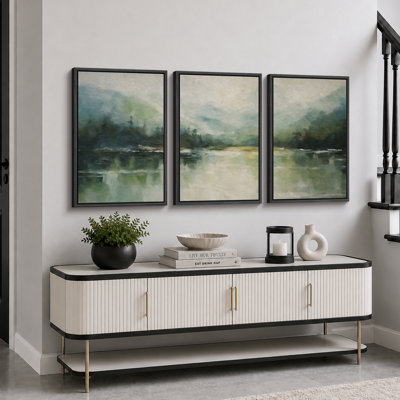 "Abstrait paysage", "Emerald Green Mountain Lake", art mural minimaliste moderne, impression sur toile encadrée, 3 pièces