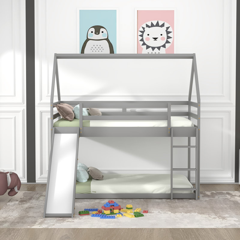 Bickleton Kids Twin Over Twin Bunk Bed, Gray