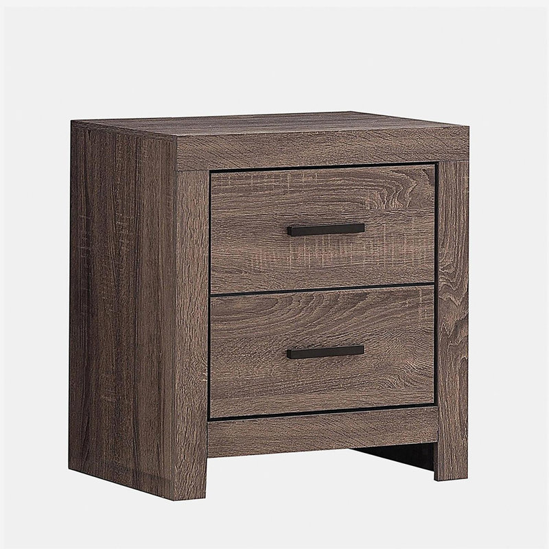 2 Drawers MDF Nightstand in Barrel Oak Finish