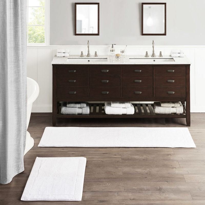 Tapis blanc pour salle de bain 3000 g / m², 100% coton, 21 po x 34 po, réversible, moelleux, blanc et contemporain 21 po x 34 po