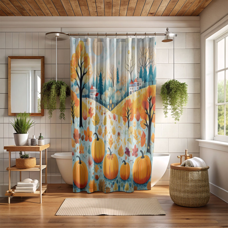 Rideau de douche standard 1 pièce Autumn View Design, H 74 po x l 71 po