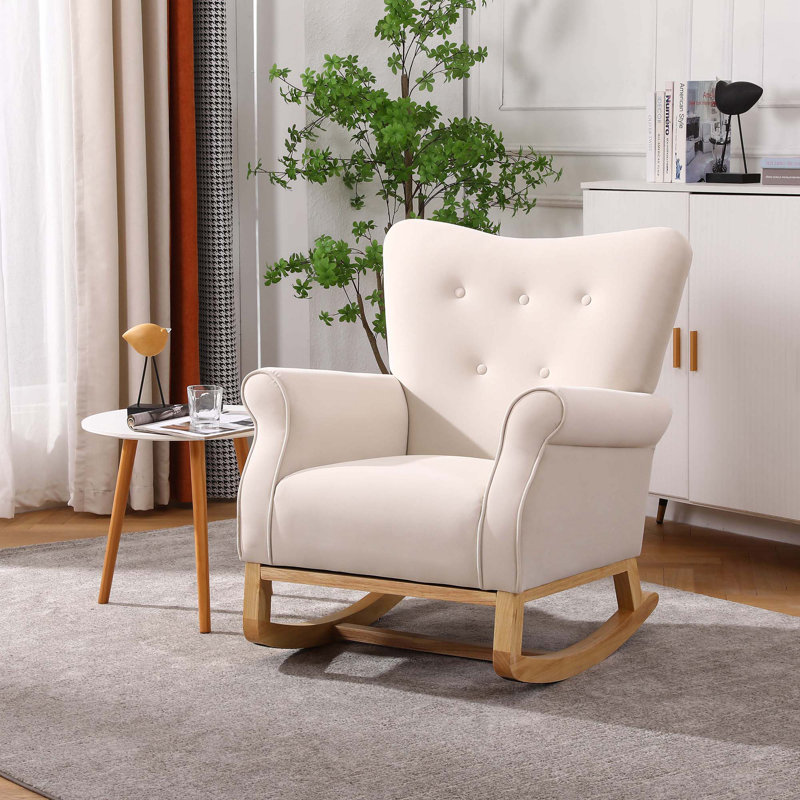 Jeffren Velvet Rocking Chair, Beige