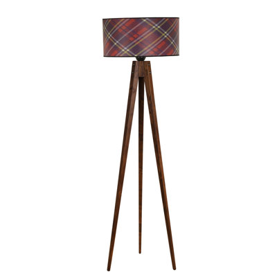 Élégante lampe sur pied en bois avec abat-jour en tissu, hauteur de 60,2 pouces | Diamètre du capuchon: 17,7 pouces, diamètre de la base: 19,7 pouces | Douille E27 (40 W maximum) | Motif de fleurs abstraites argyle, parfait pour le salon et la chambre à coucher
