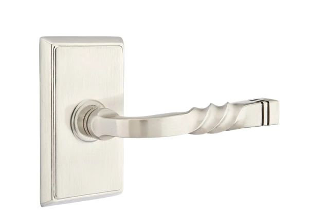 Mortaise intérieure Emtek avec rosette rectangulaire et levier Santa Fe, Nickel satiné, Oui