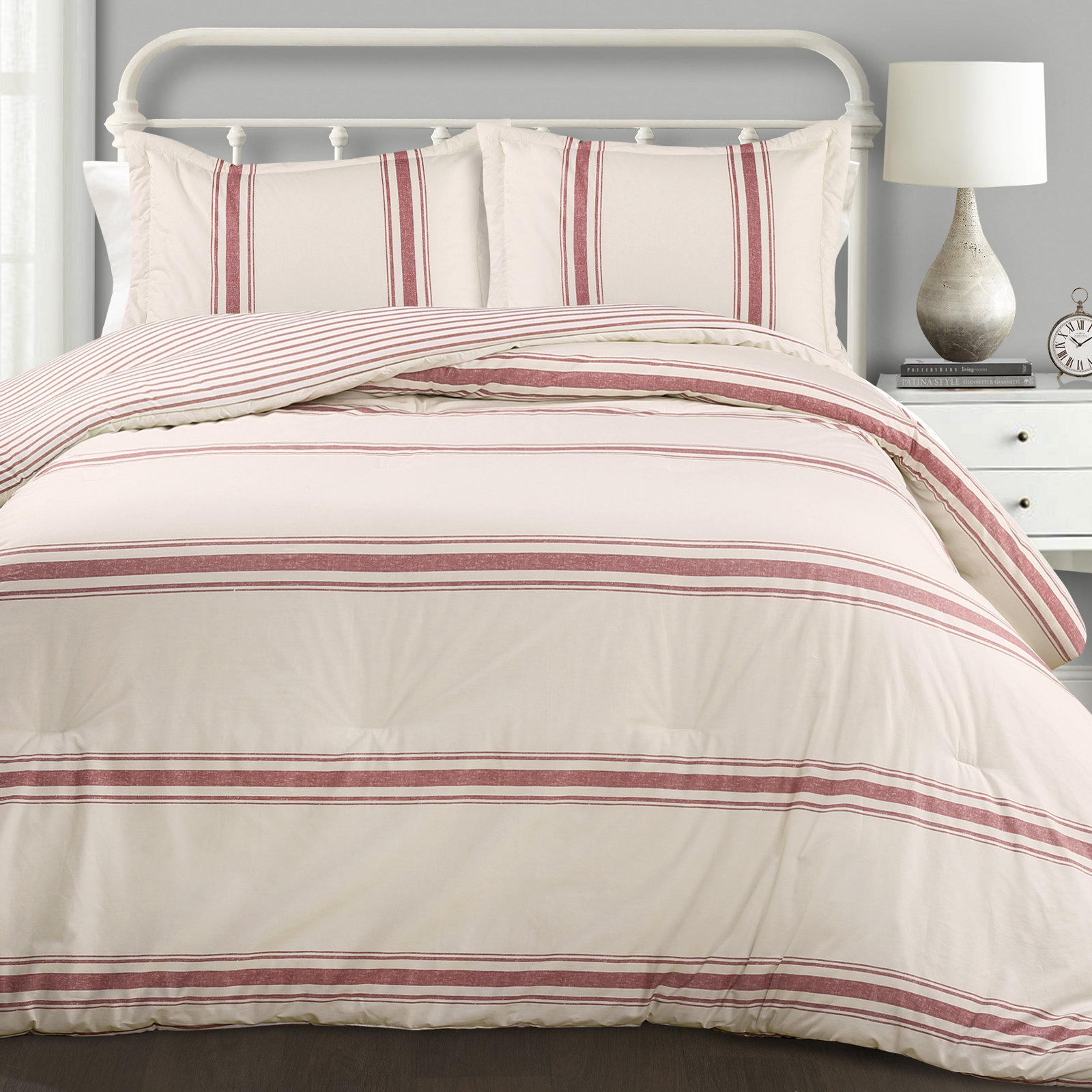 Gilroy Cotton Comforter Set, Red, Full/Queen Comforter + 2 Shams
