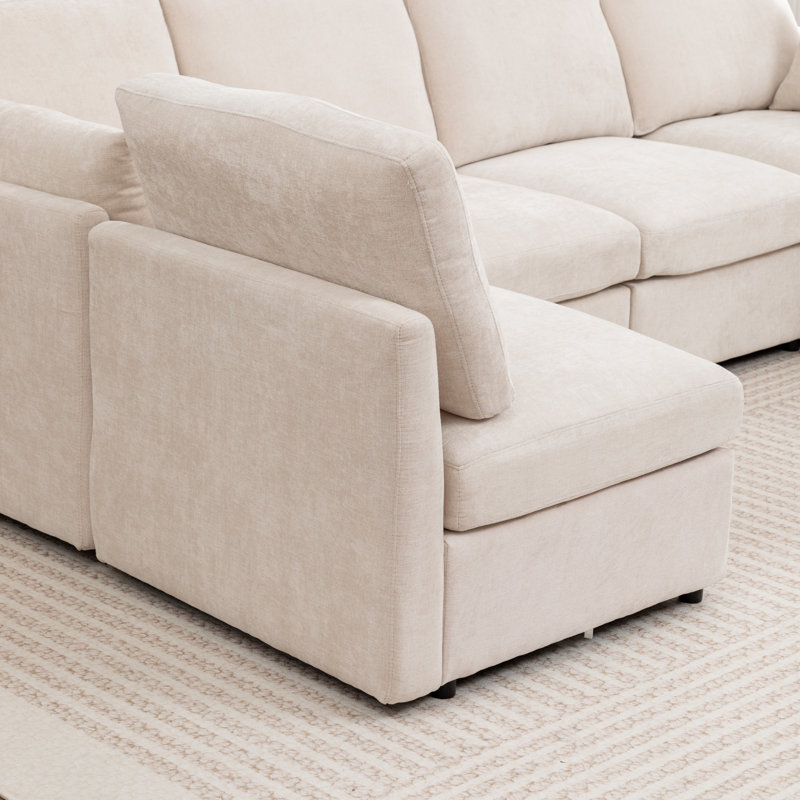 Canapé modulaire en U rembourré 6 pièces Miller, Beige