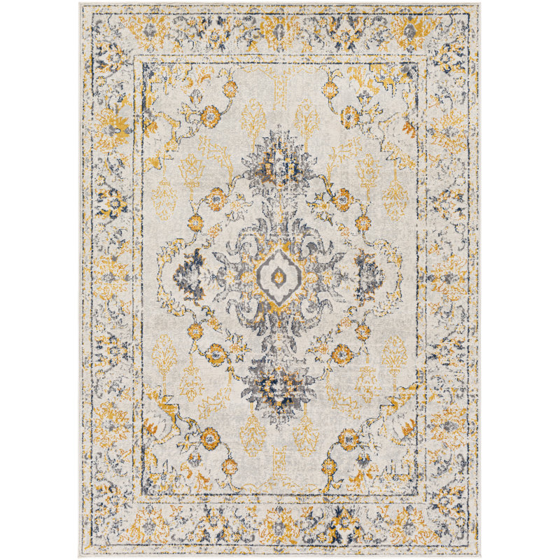 Cabe Oriental Yellow Area Rug, Rectangle 6'7" x 9'