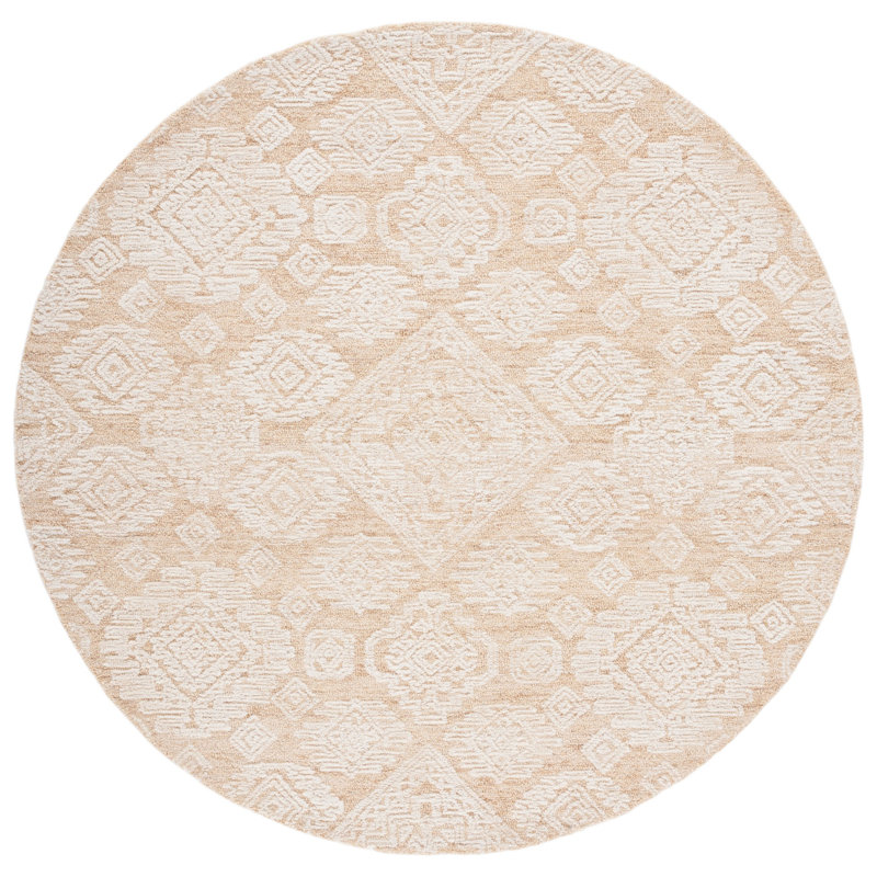 Droz Hand Tufted Indian Wool And Cotton With Latex Geometric Rug, Round 6'