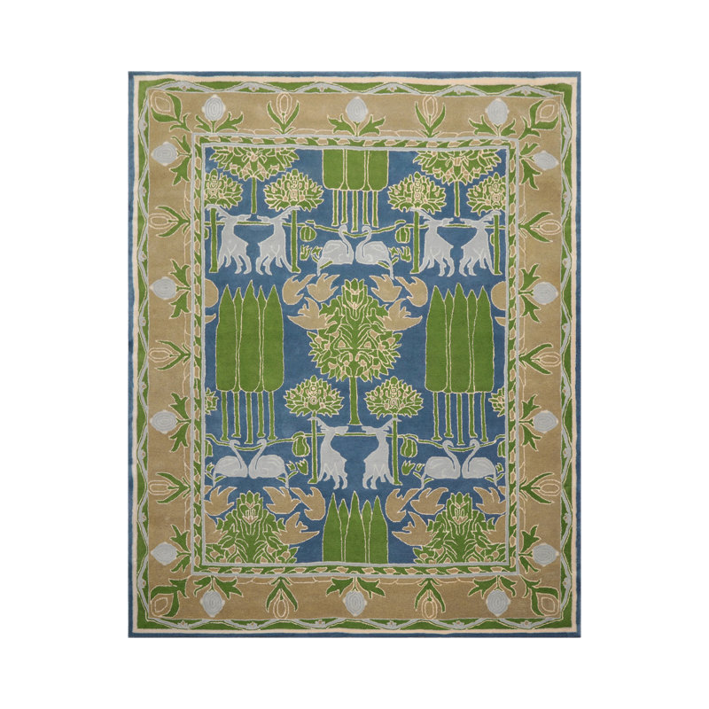 Tapis multicolore bleu touffeté à la main, Rectangle 10' x 14'