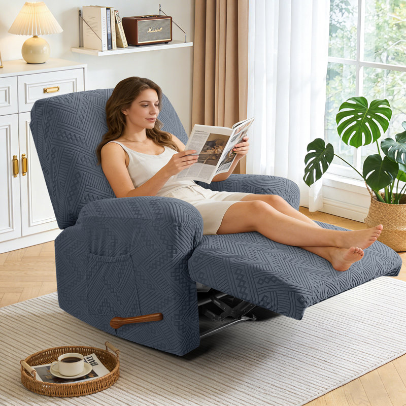 Harriet Recliner Chair Covers 3 Pieces Box Cushion Sofa Slipcovers Stretch Polyester Armchair Couch Cover with Pockets, Gray