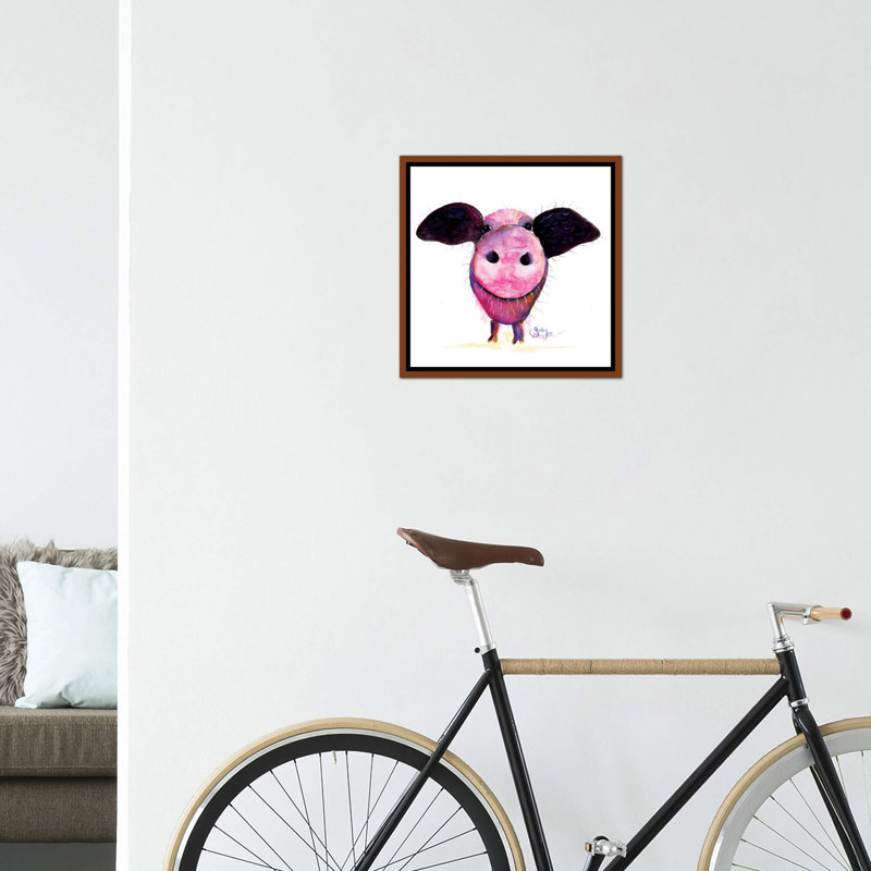 Les cochons peuvent voler! par Shirley Macarthur - impression d'art graphique, Toile avec cadre brun, Pas de tapis
