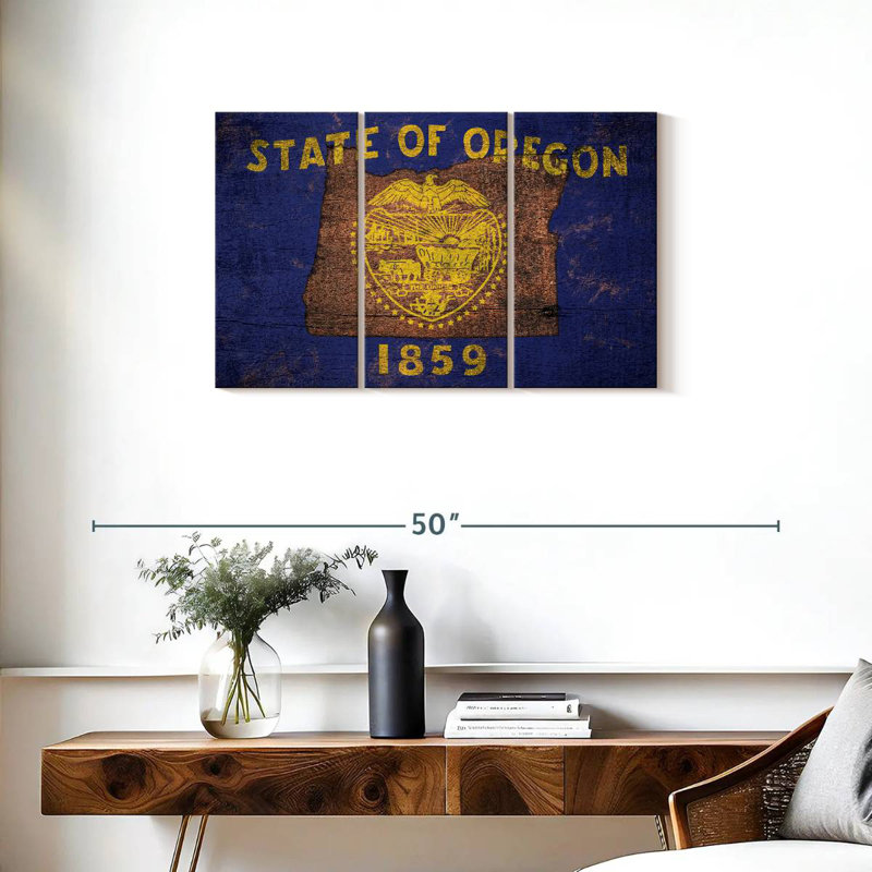 Carte d'État sur le drapeau de l'Oregon, H 20 po x l 33 po