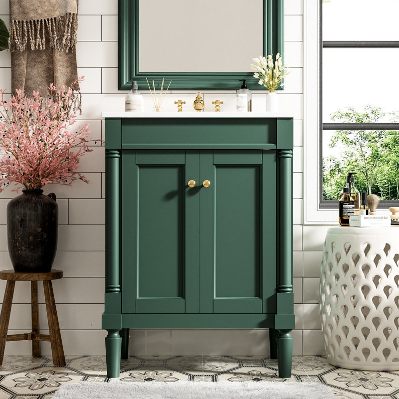 Armoire de salle de bain 24 po avec design accrocheur - vasque en céramique teintée, Vert