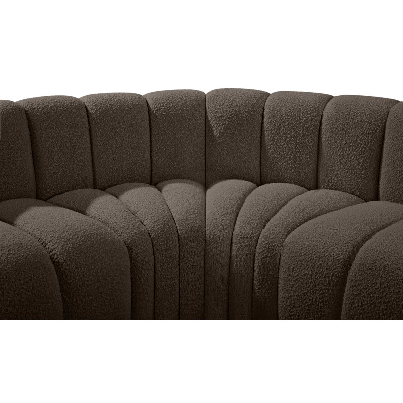 Hiten Upholstered Curved Sectional Reversible, Brown Boucle Fabric