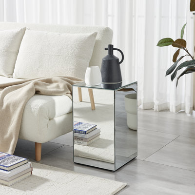 Noorly Sleek Glam Mirrored Glass Side and Bedside Table - Simple Elegant Modern Style