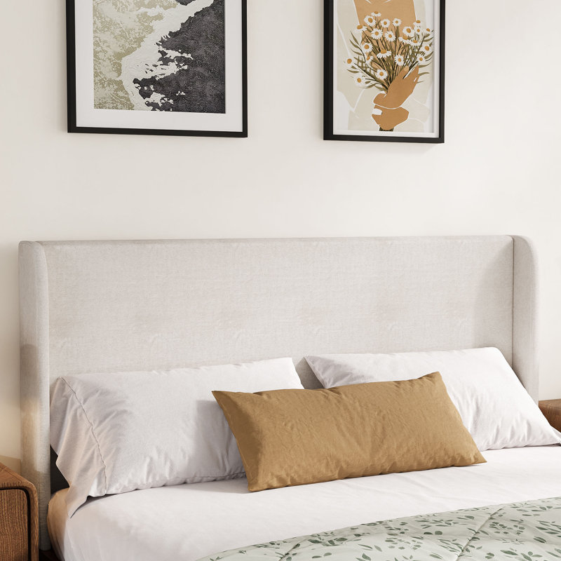 Tête de lit double tapissier 48 po, tête de lit haute avec revêtement en tissu lin, Très grand lit