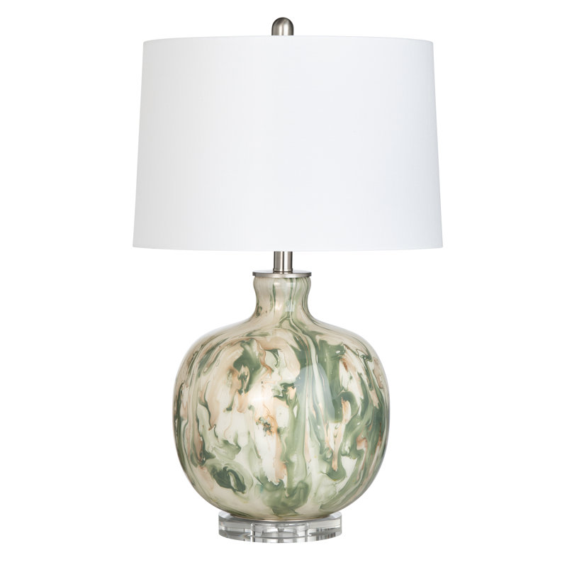 Ashwina Glass And Crystal Table Lamp, Green/Gold/Cream