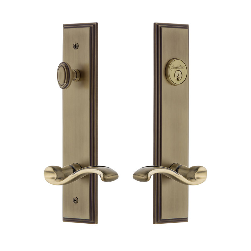 Carré Complete Entry Lever Set with Deadbolt, Vintage Brass, 2.375", Right
