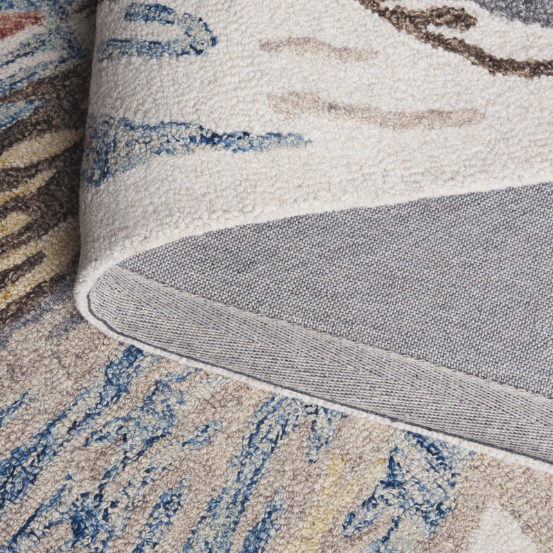 Ebony 776 Hand Tufted Wool/Cotton Abstract Rug in Ivory/Blue, Rectangle 5' x 8'