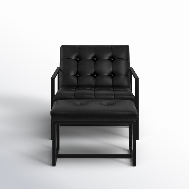 Fauteuil et repose-pieds en cuir Buren, Similicuir noir