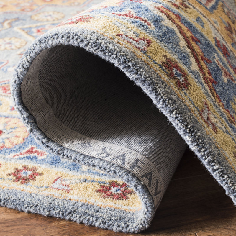Tapis oriental bleu / doré en laine / coton touffeté à la main Antiquity, Rectangle 5 pi x 8 pi
