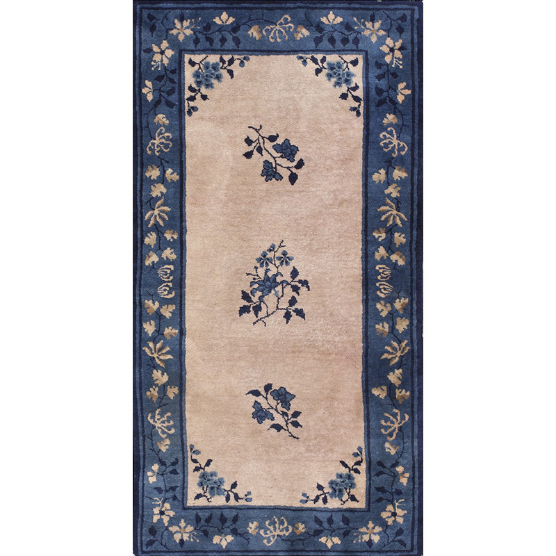 Tapis ivoire antique chinois en laine antique noué à la main des années 1920