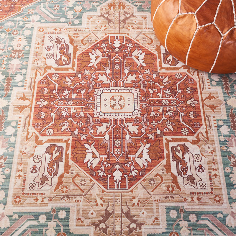 Tapis oriental turquoise / rouille Pashen, Rectangle 2 pi 6 po x 4 pi