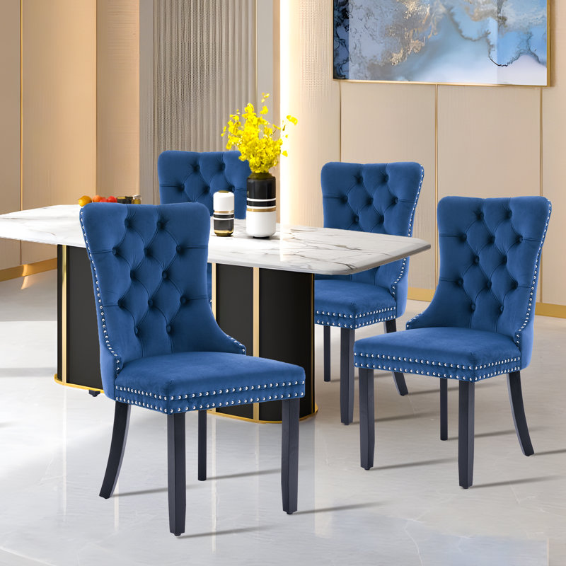 Chaise de salle à manger Kenta, Noir, Bleu marine