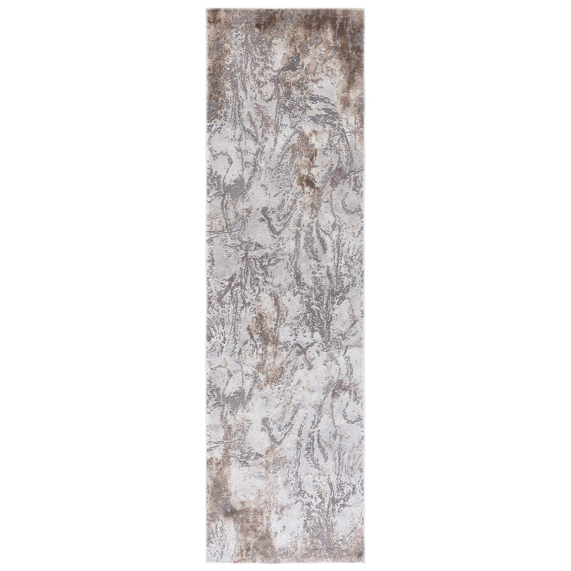 Prevost Abstract Gray/Taupe/White Area Rug, Runner 2'3" x 8'