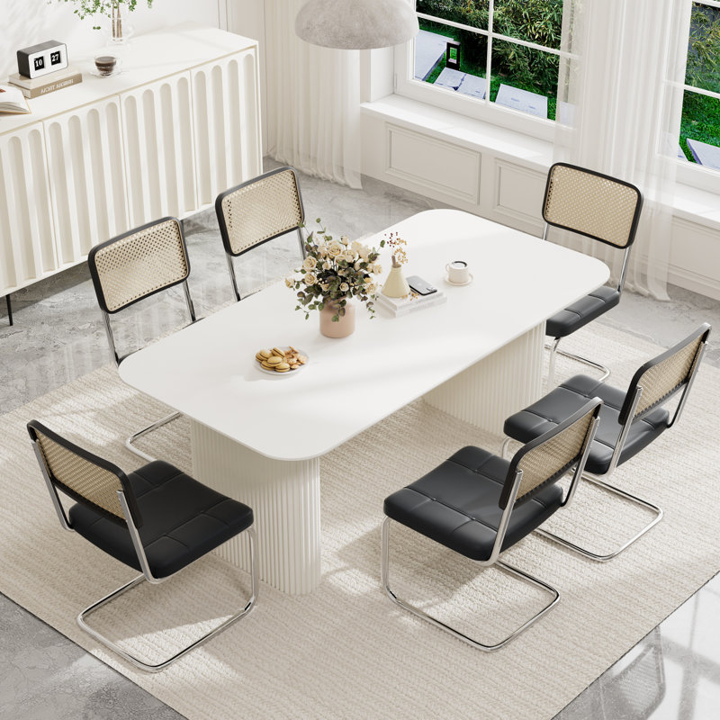 Ensemble de table de salle à manger 70,9 po, Noir, 7, Blanc
