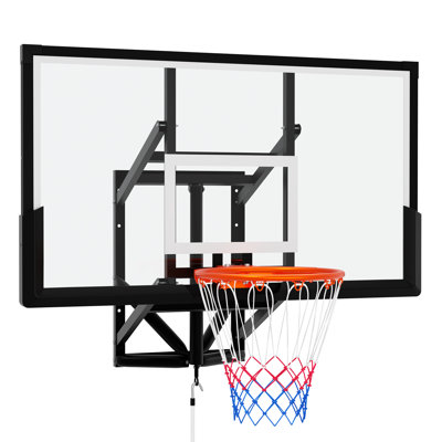 Panier de basketball mural de 52 po, but de basketball réglable de 7,5 à 10 pi avec panneau de PC incassable et rebord solide de 18 po pour la maison, la salle de sport, la cour, l'intérieur et l'extérieur