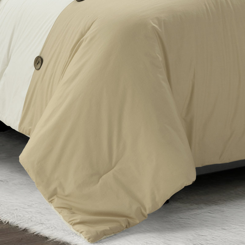 Linen Button Cotton Farmhouse Comforter Set, King Comforter + 4 Additional Pieces, Navy