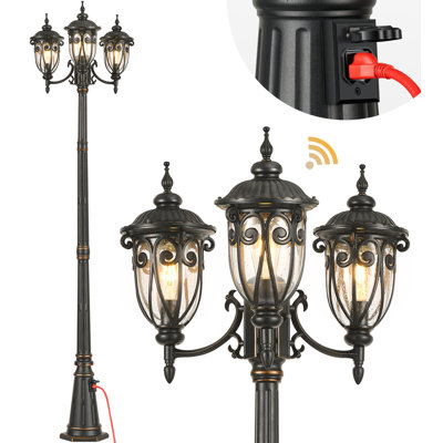 Dusk to Dawn Outdoor Lamp Post Light with Outlet, Oil Rubbed Bronze Light Lamp Posts for Outside with 3 Head