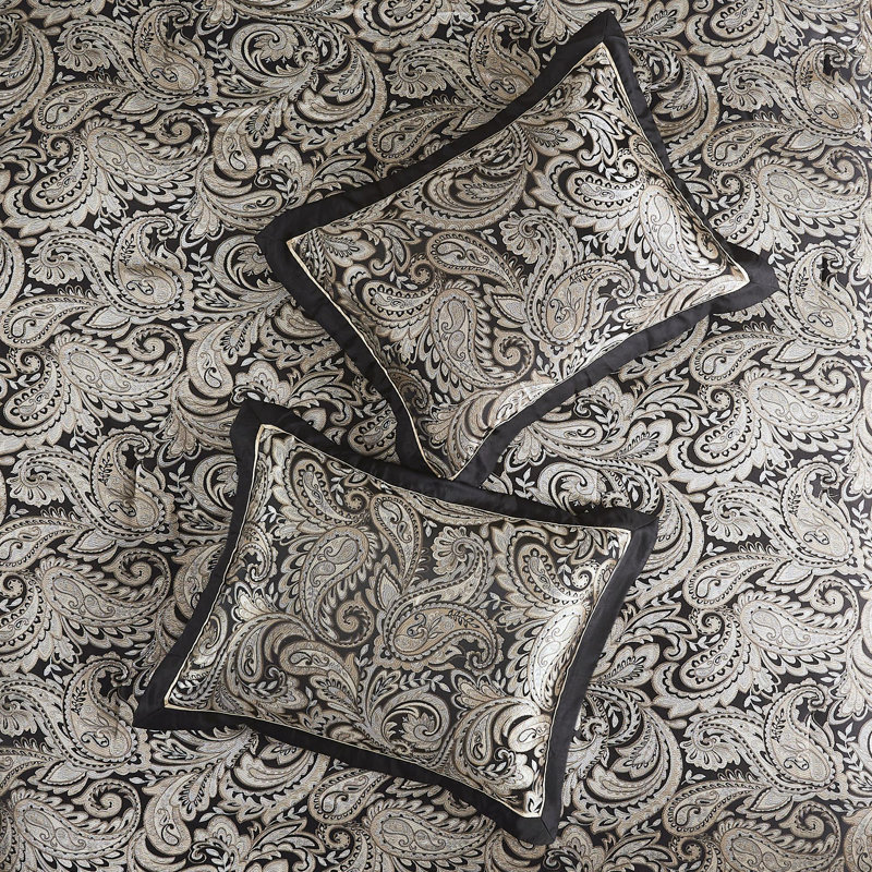 Ensemble d'édredon en polyester jacquard 3 pièces, Édredon pour grand lit + 11 pièces additionnelle, Noir
