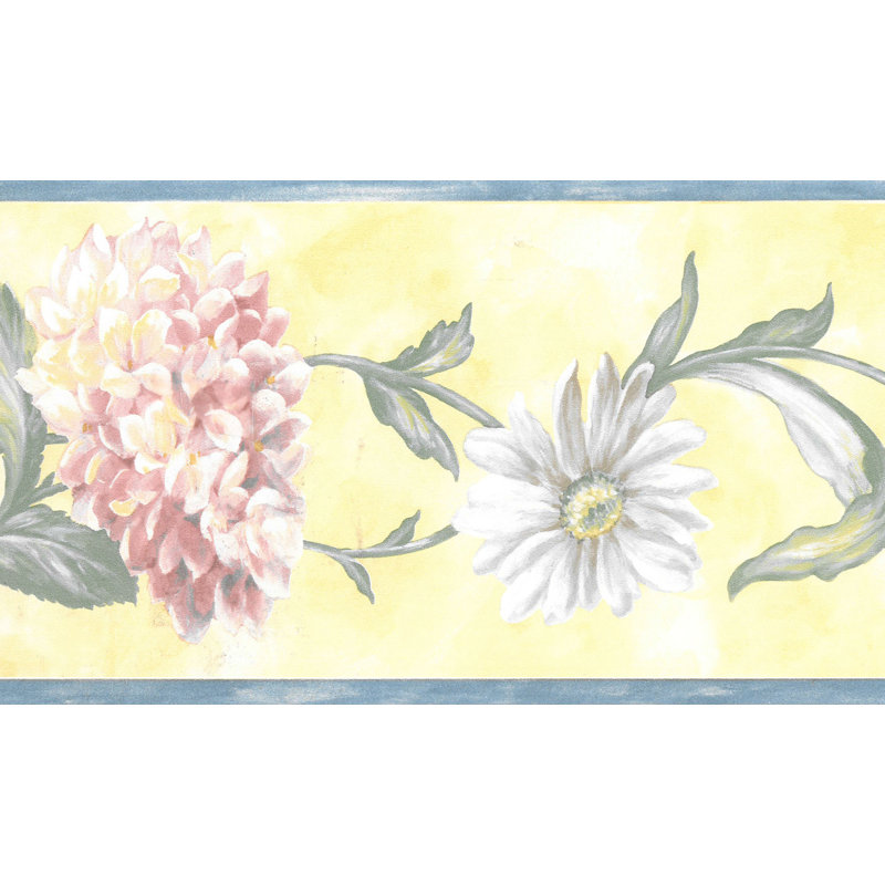 Bordure de papier peint avec fleurs sur vigne Dolcie, Jaune