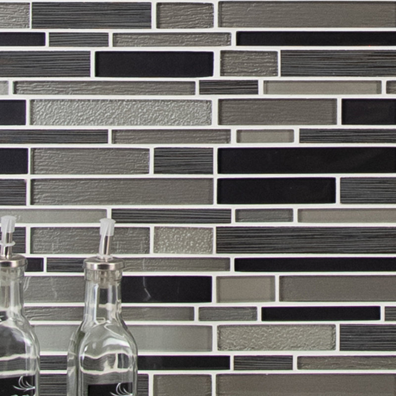 Fusion Gray Interlocking 12 in. x 12 in. Glossy Glass Porcelain Blend Mosaic Wall Tile