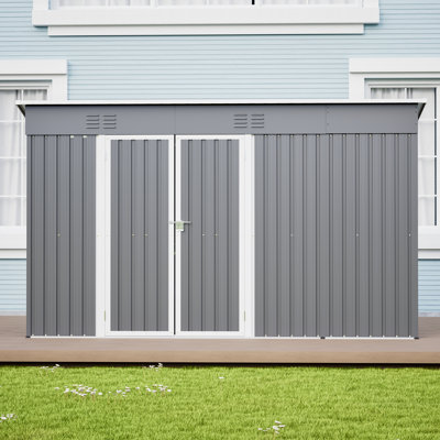 Remise de rangement extérieure en métal 10 pi x 4 pi pour porte de jardin verrouillable avec cadre de plancher