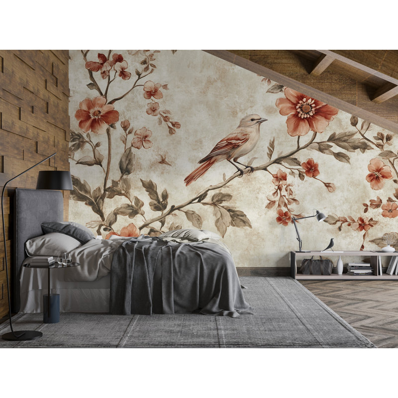 Murale rétro, art mural botanique rustique, L 165 po x l 120 po, Non tissé
