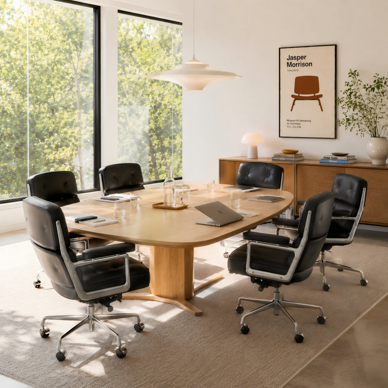 Fauteuil de direction en cuir véritable avec dossier rembourré, chaise de bureau pivotante réglable avec structure en aluminium