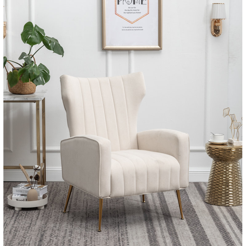 Milana 27" Wide Velvet Wingback Chair, Beige Velvet