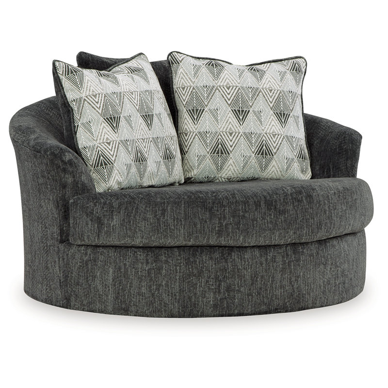 Black Leather Swivel Accent Chair with Metal Base