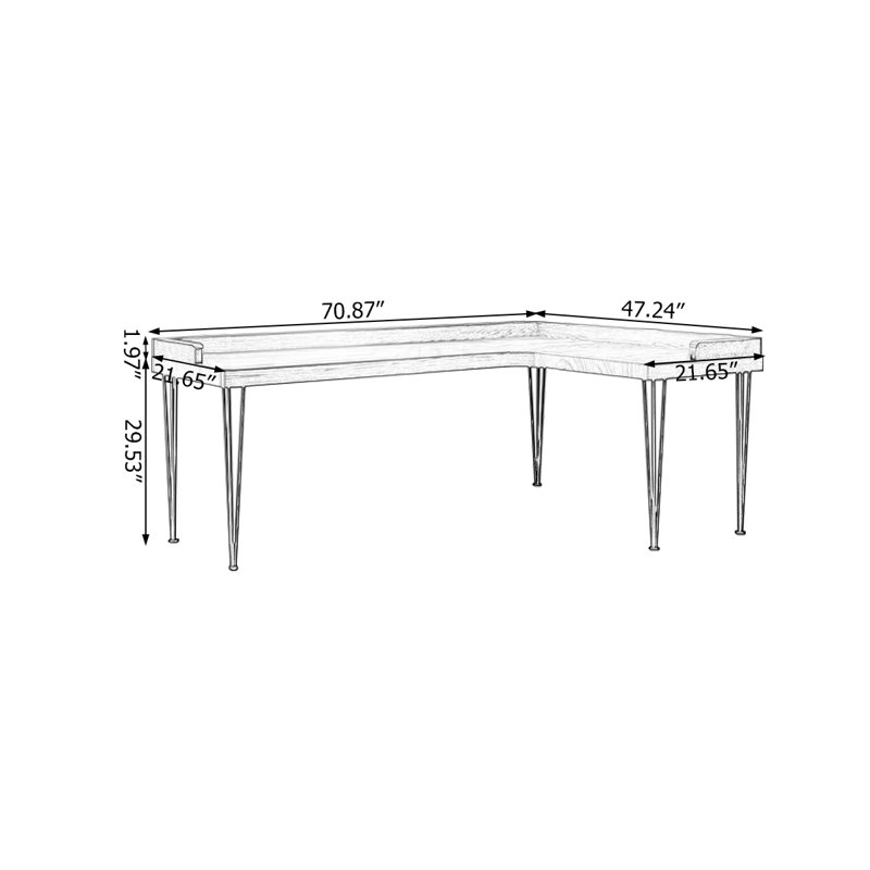 62.99"Walnut L-Shaped Solid Wood desk, Retour à droite, H 29,53 po x l 70,87 po x P 47,24 po