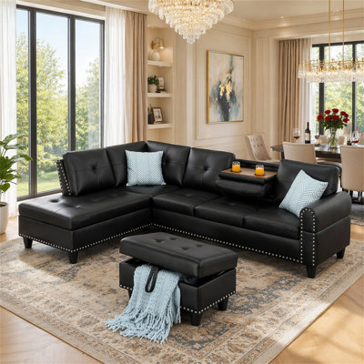 Canapé modulaire en similicuir avec repose-pieds