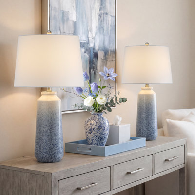 Ensemble de lampes de table en céramique émaillée mouchetée de 2,28 po avec gradation à 3 voies