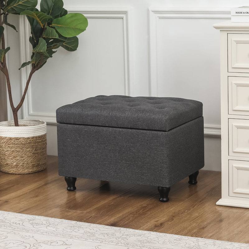 24 Inches Upholstered Storage Ottoman, Dark Gray