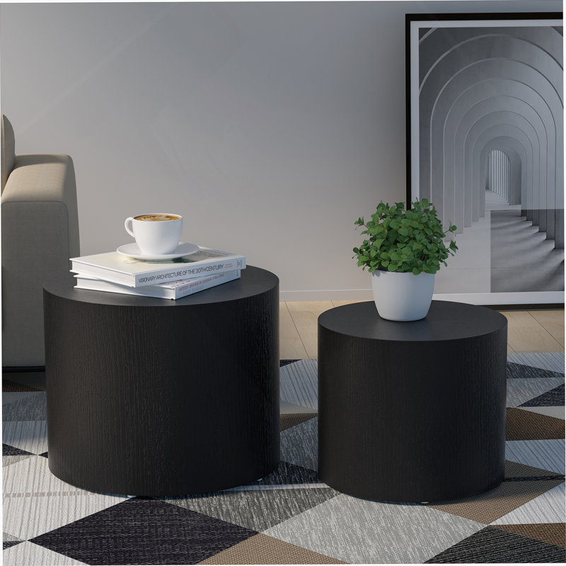 with ash, oak, walnut veneer side table, coffee table, end table, nesting table set of 2