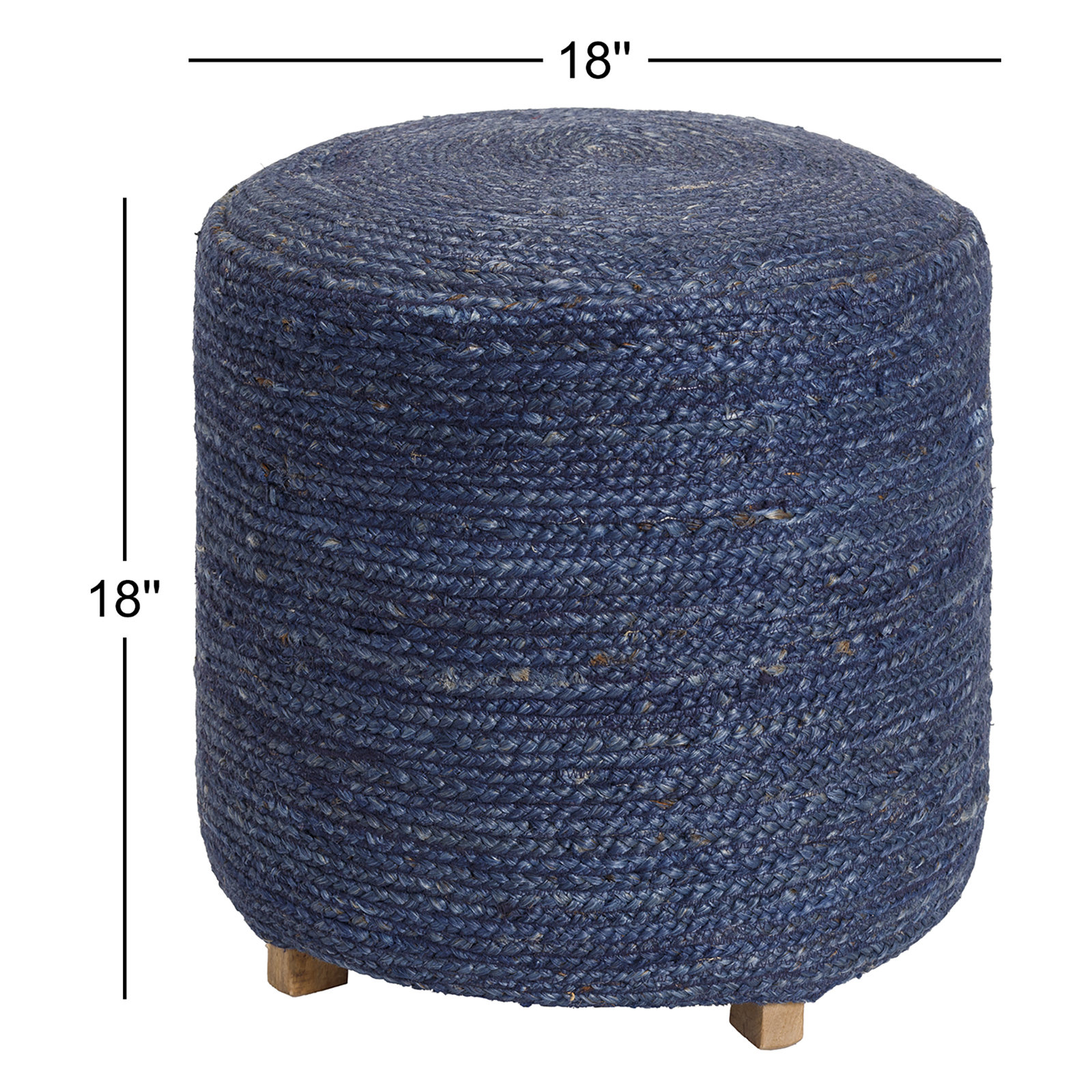 Kerrin Upholstered Ottoman, Dark Blue Jute