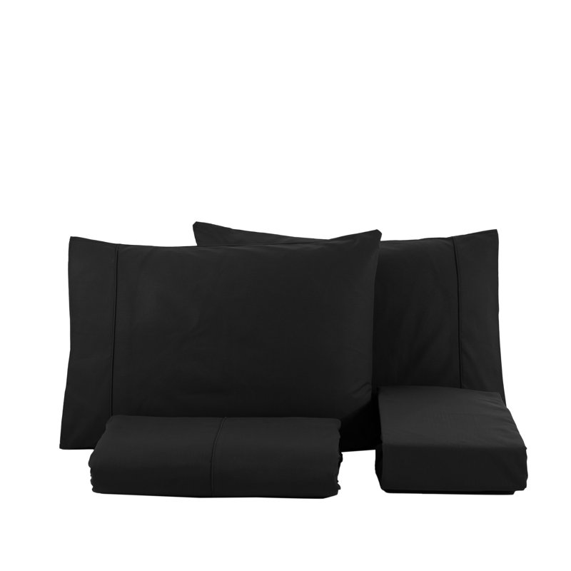 Ranforce Cotton Solid Bed Sheet Set, Black, Queen Sheet Set + 2 Standard Pillowcases