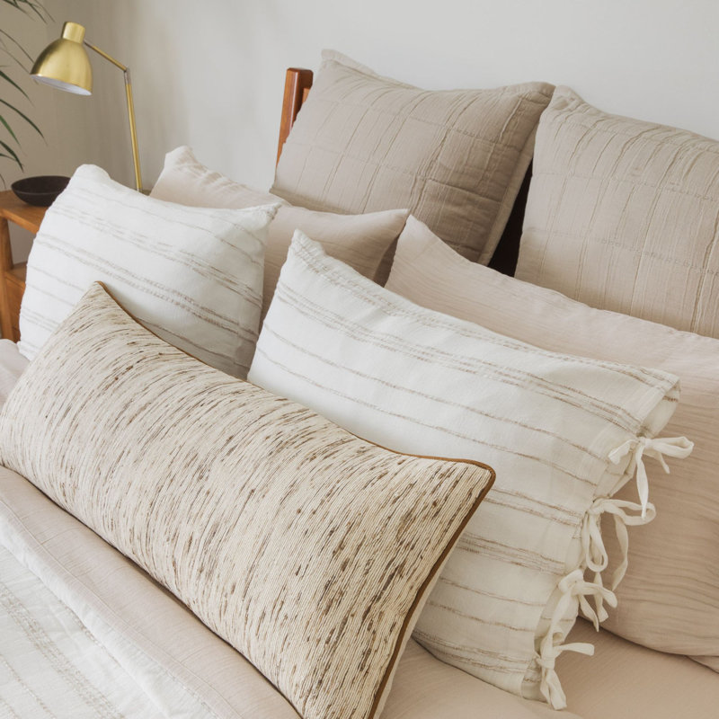 White & Beige Stripe Sham Set, Standard Size