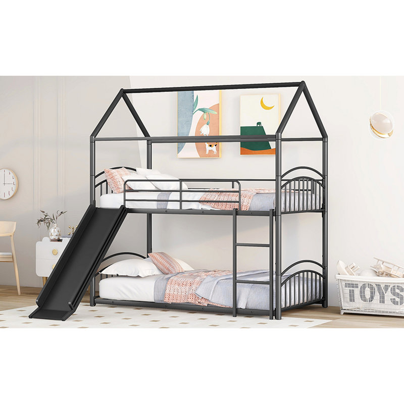 Metal Bunk Bed With Slide,Kids House Bed